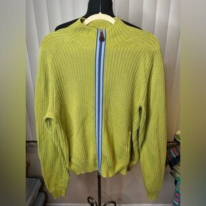 Hickey Freeman Lime Green Full-Zip Ribbed Sweater
